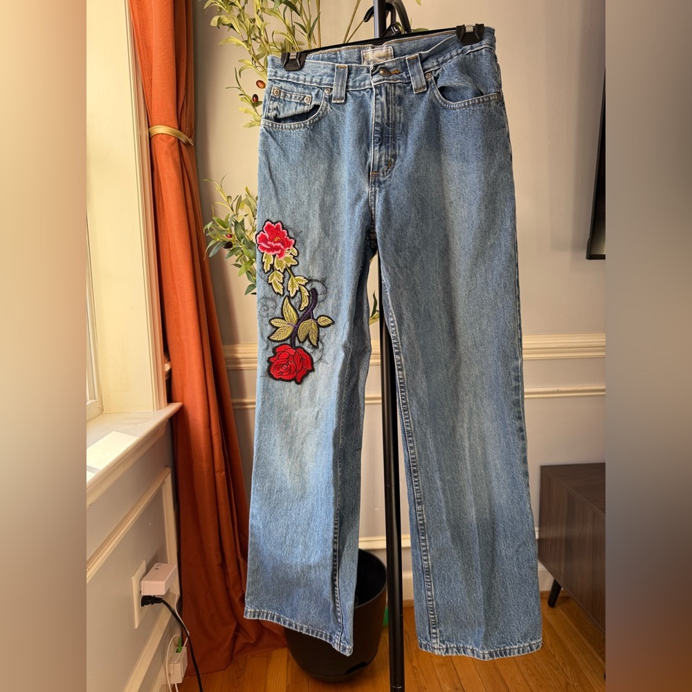 Women‎ Vintage JK Indigo Embroidered Rose Straight Leg Light Wash Jeans W Size 8
